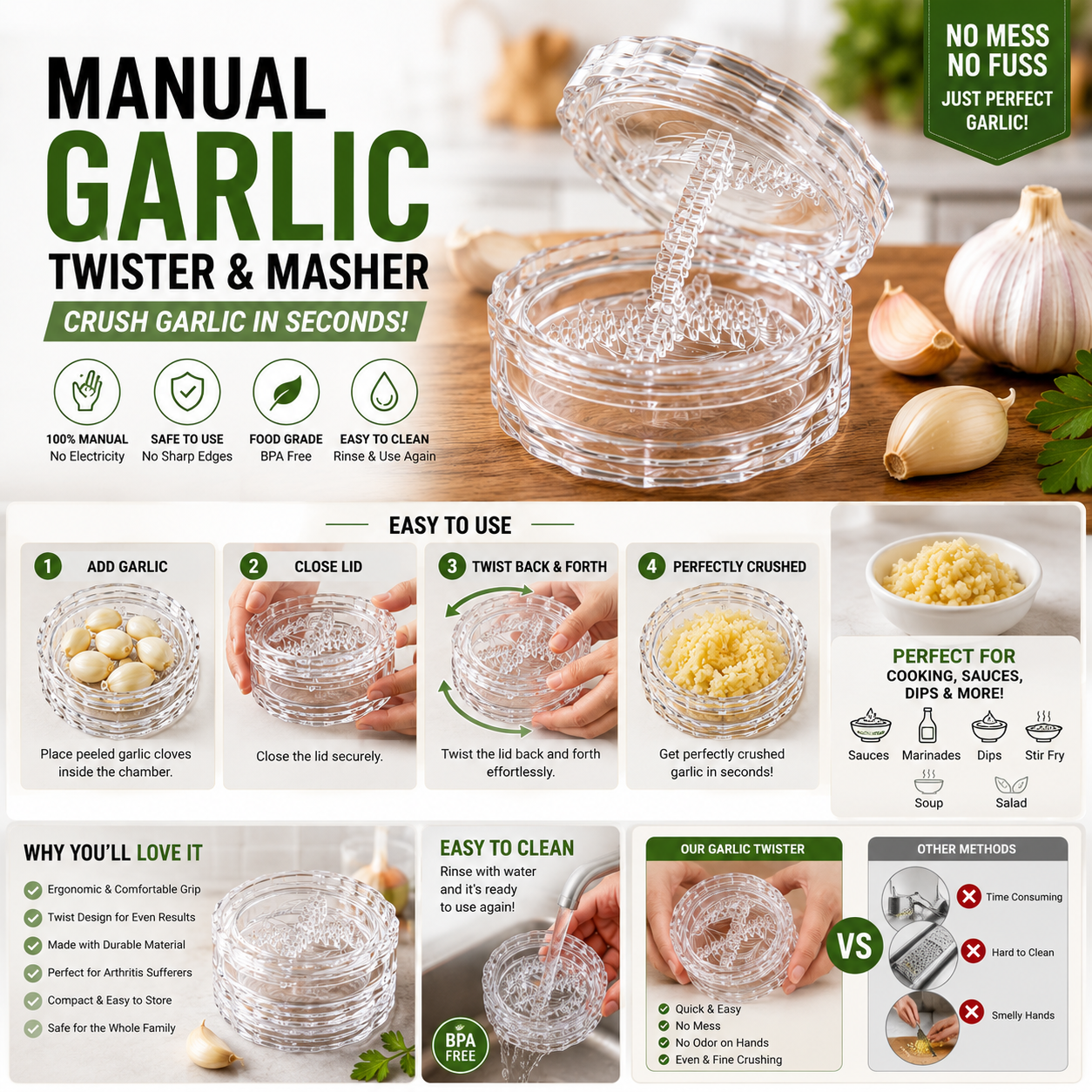Manual Garlic Twister And Masher