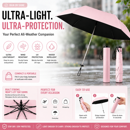 Ultra-light compact umbrella for all-weather protection