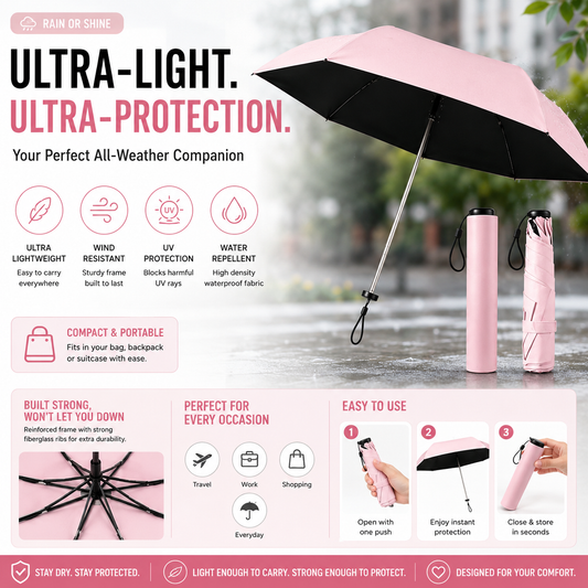 Ultra-light compact umbrella for all-weather protection